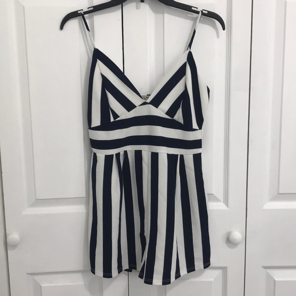 Navy/white Striped Shorts Romper